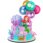 DRWATE Mermaid Cake Topper Set - 24PCS Under the Sea Decorations, Plastic, Purple Blue Balloons, Sea Animals for Parties and Showers
