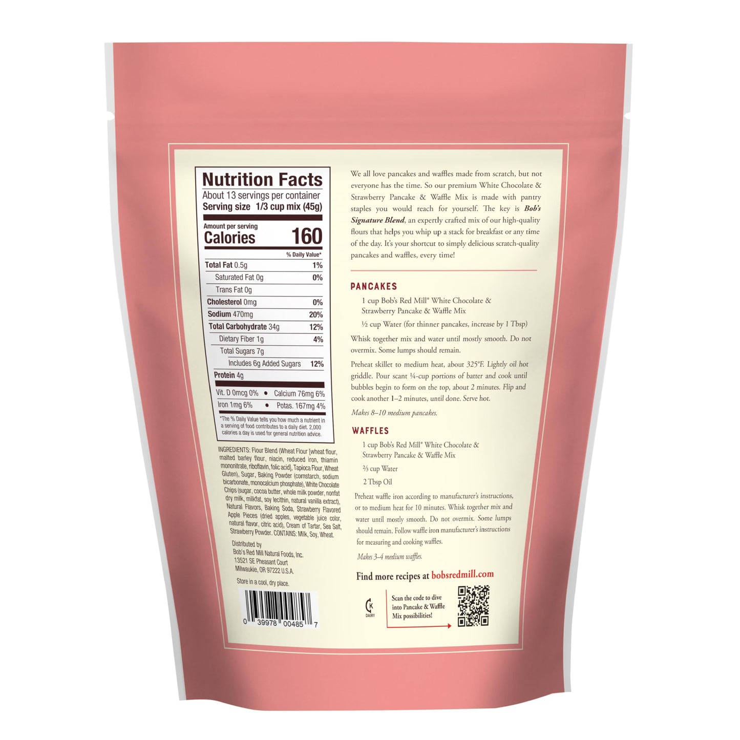 Bobs Red Mill White Chocolate & Strawberry Pancake/Waffle Mix, 20 Ounce (Pack Of 1) - Just Add Water, Makes 32-40 Pancakes Per B