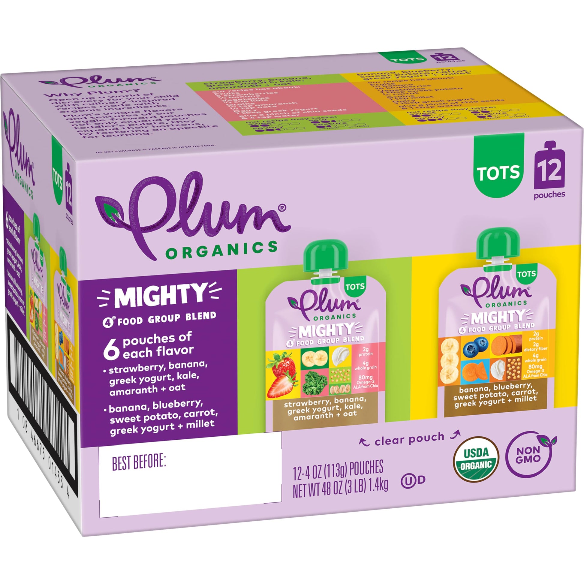 Plum Organics Mighty 4 Organic Toddler Food - Variety Pack - 4 Oz Pouch (Pack Of 12) - Organic Fruit And Vegetable Toddler Food 