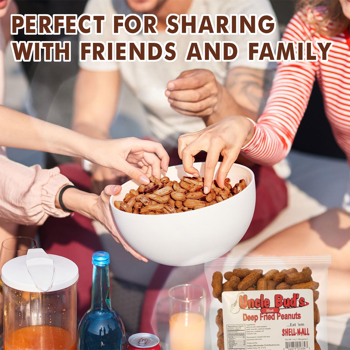 Uncle Bud'S Deep Fried Peanuts In Shell (5 Pack), Peanuts Individual Packs: Salted, Cajun, Garlic, Hot, Old Bay, Bacon Bbq, Crun