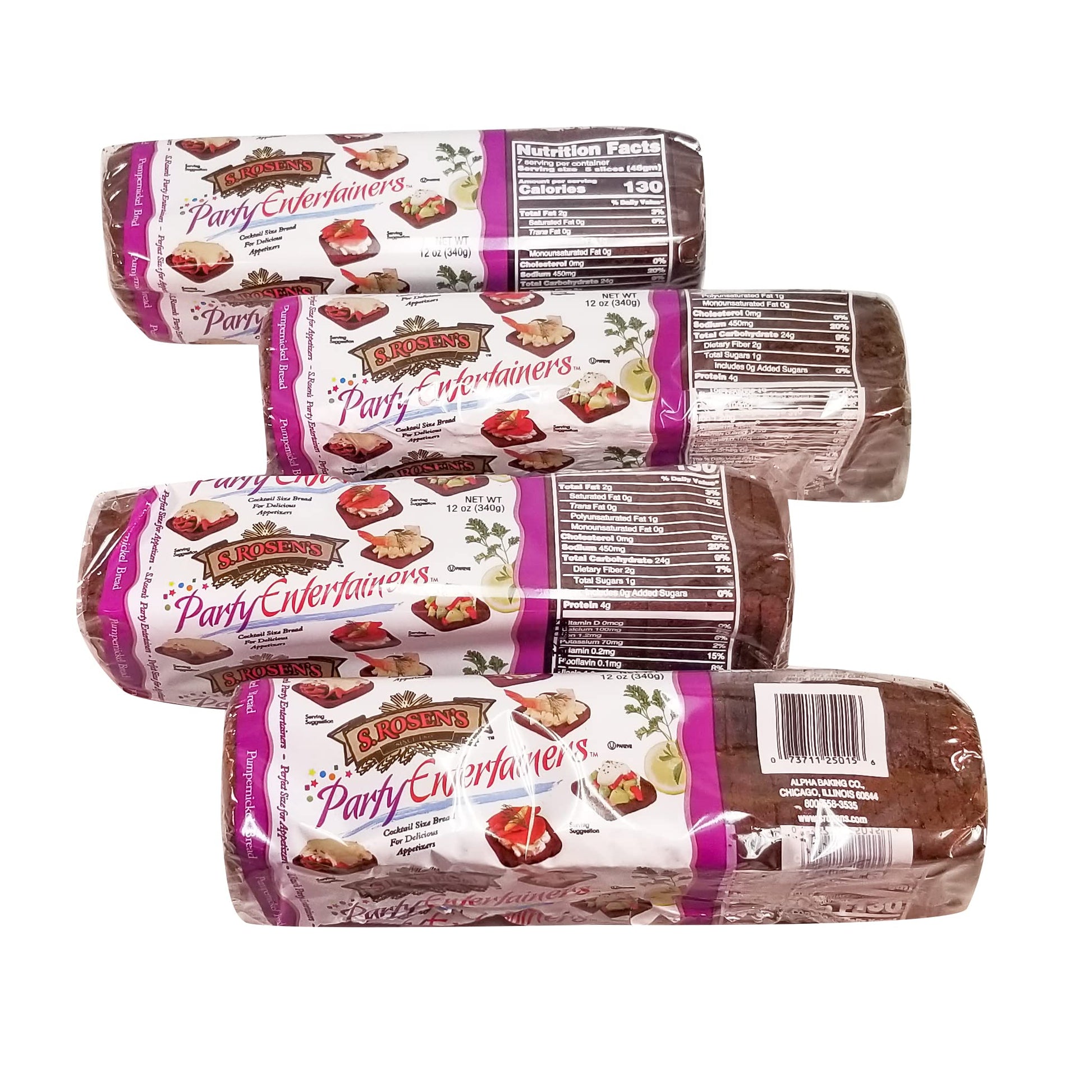 S. Rosens Cocktail Rye Bread - Pumpernickel, Case of 4 Loaves