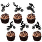 24 Pcs Motorcycle Cupcake Toppers Black Glitter Motocross Dirt Bike Party Cupcake Picks For Sports Motocross Theme Man Boy Birth