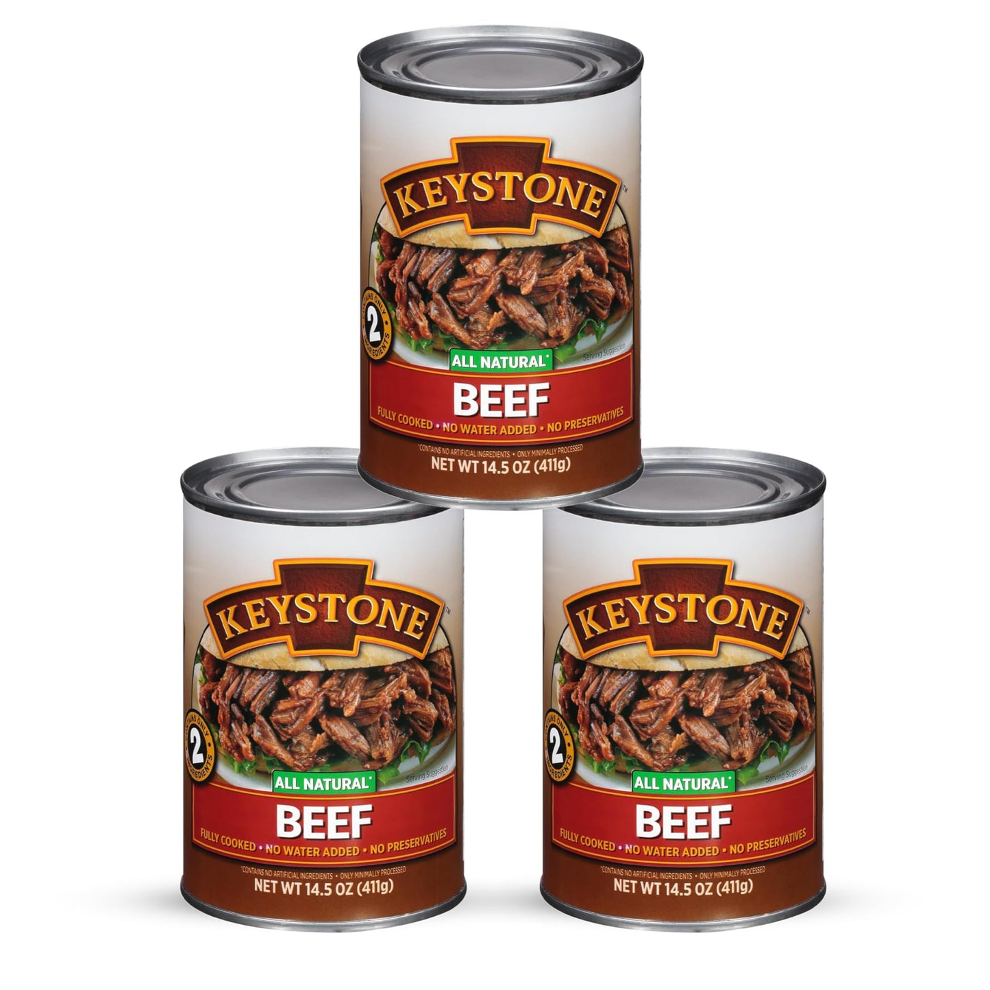 Keystone Meats Canned Beef, Fully Cooked, Gluten Free, 14.5 Oz, Pack of 3