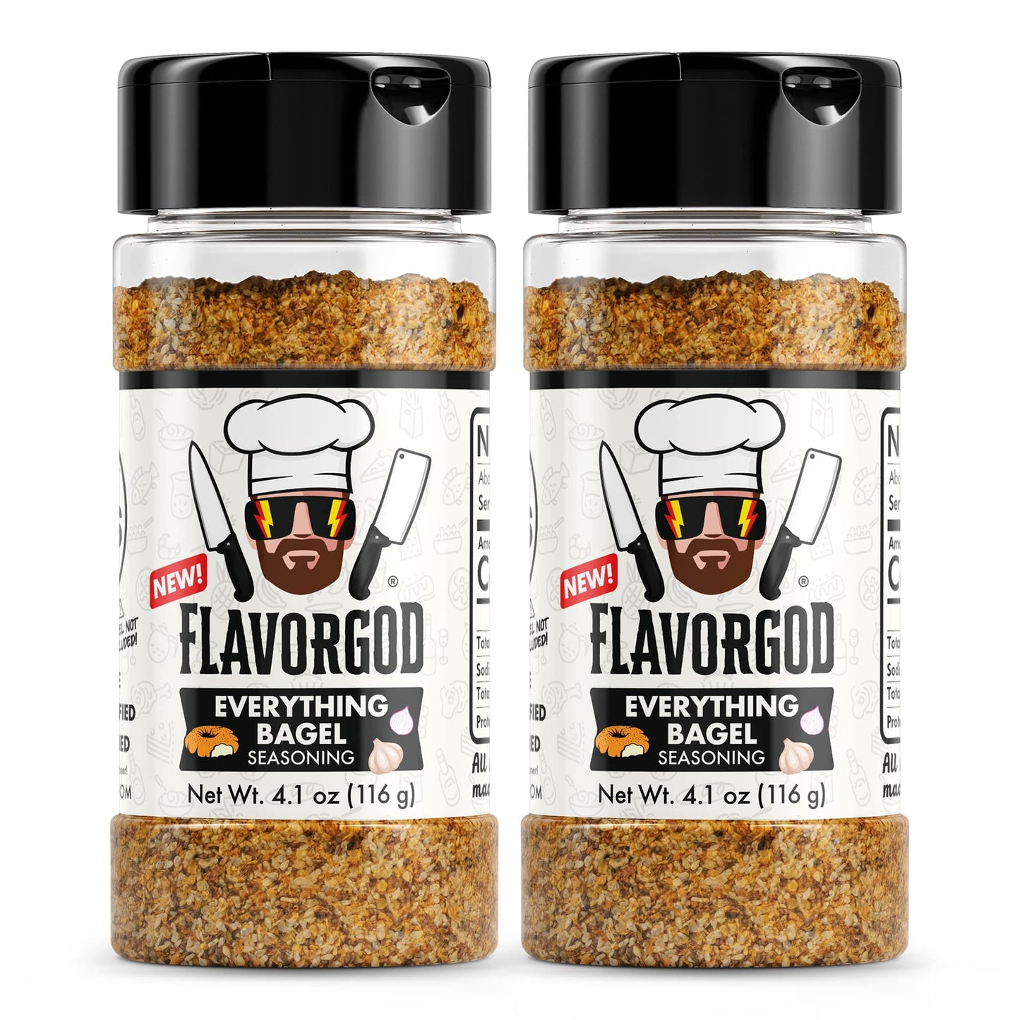 Everything Bagel Seasoning Mix By Flavor God, Pack Of 2 - Enhanced All Natural & Healthy Spice Blend For Bagels, Chicken, & Eggs - Kosher, Gluten-Free & No Msg - Great Flavor Spices And Seasoning Gift
