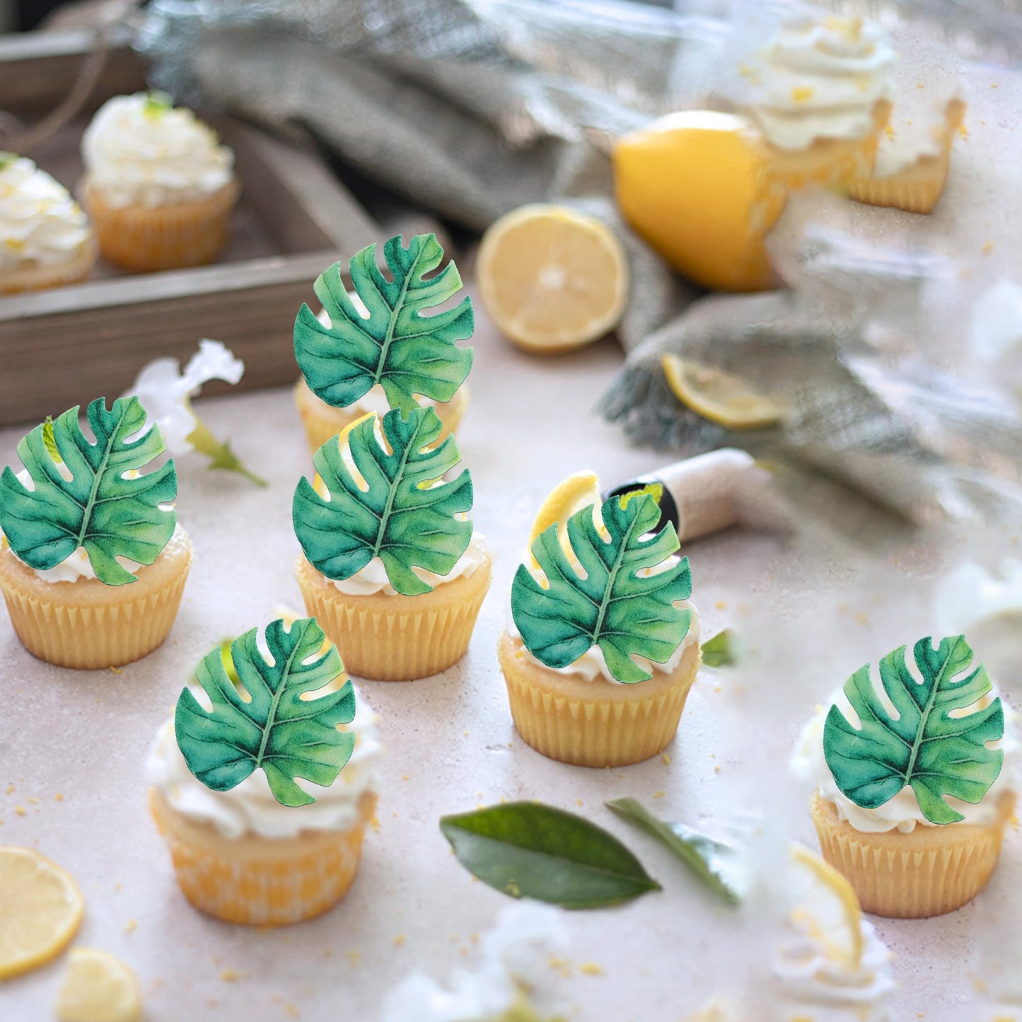 Rssta i Edible Leaves Cupcake Toppers, Green Turtle Shell Design, 60 Pack for Baby Shower, Wedding, Birthday Party Decorations