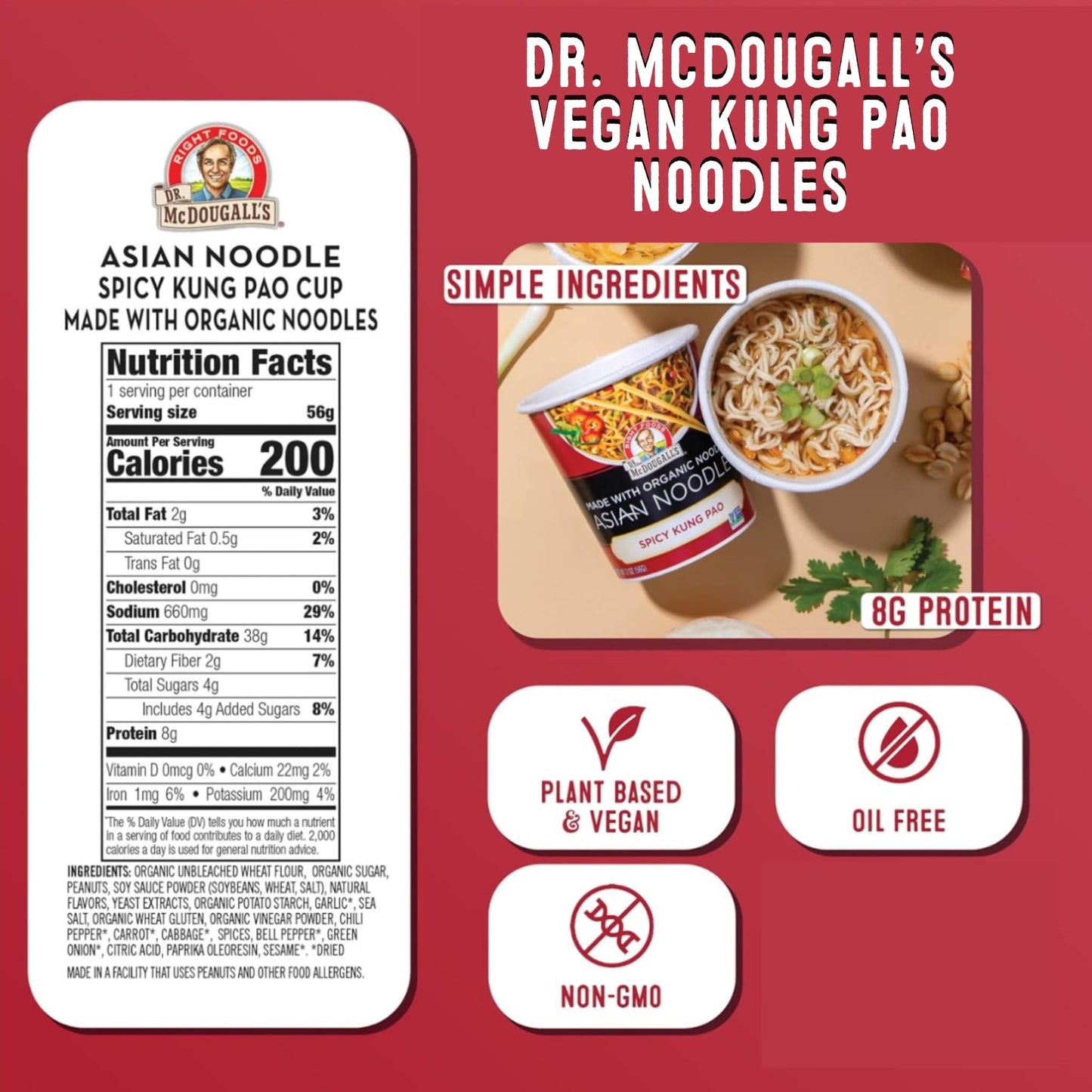 Dr. McDougall's Spicy Kung Pao Noodle - Organic Asian Spicy Noodles - Vegan Ramen Noodles - Instant Ramen Noodle Cups - Vegetari