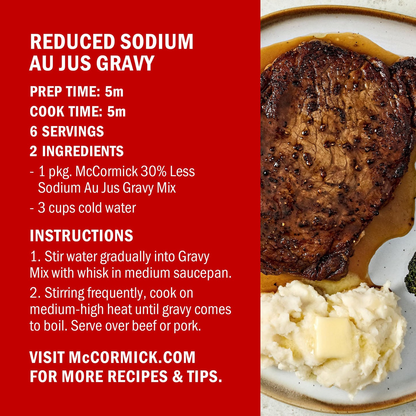 McCormick 30% Less Sodium Au Jus Gravy Mix  1 oz (Pack of 12)
