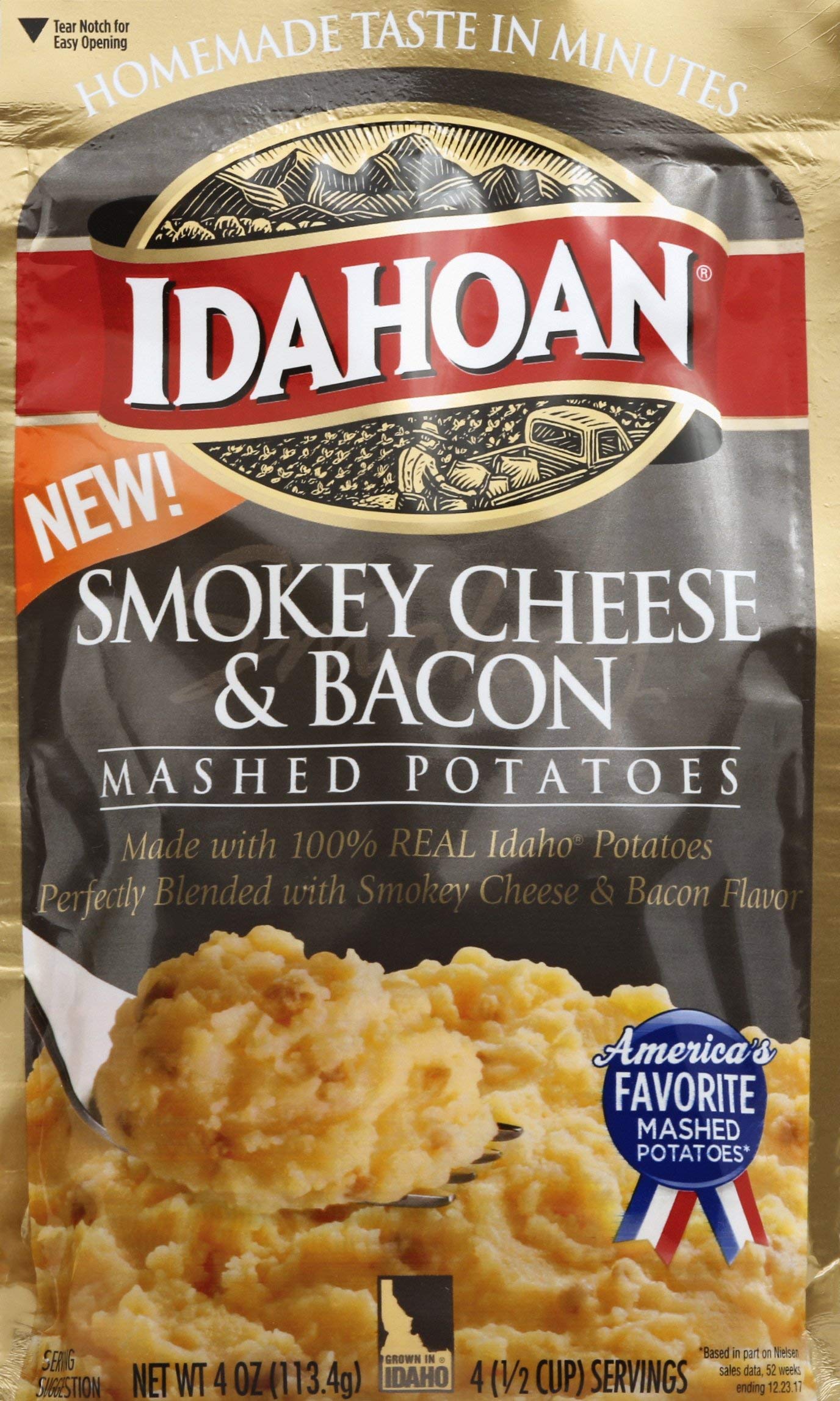 Idahoan Smokey Cheese & Bacon Mashed Instant Potato Mix Flakes, 4 oz, 3 Pack