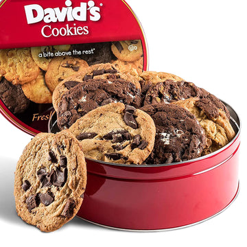 David'S Cookies Assorted Fresh-Baked Decadent Cookie Gift Basket Tin - Luscious Large Cookies No Added Preservatives 4 Oz./ Each