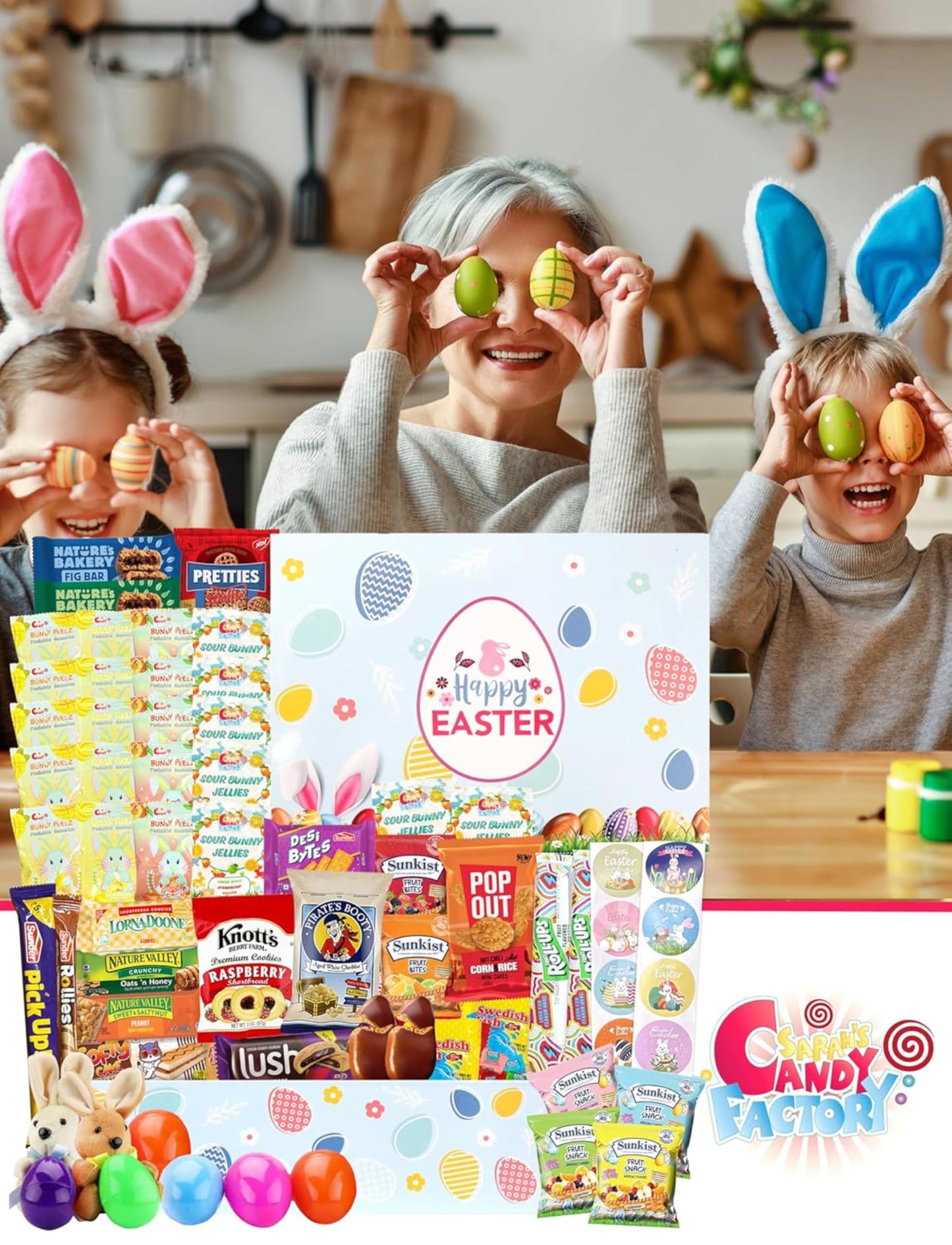 Easter Snack Box (72 Count) Filled With Candy, Peelable Gummies, Treats, Bunny And More, Great Package For Family, Friends, Kids