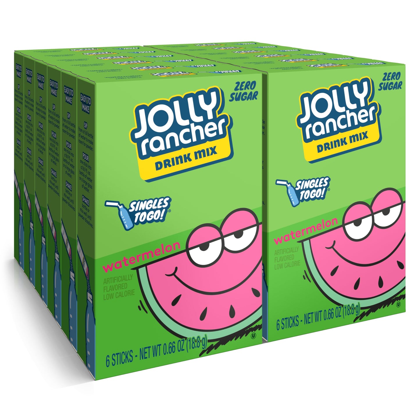 Jolly Rancher Singles To Go Powdered Drink Mix, Watermelon, 12 Boxes with 6 Packets Each - 72 Total Servings, Sugar-Free Drink P