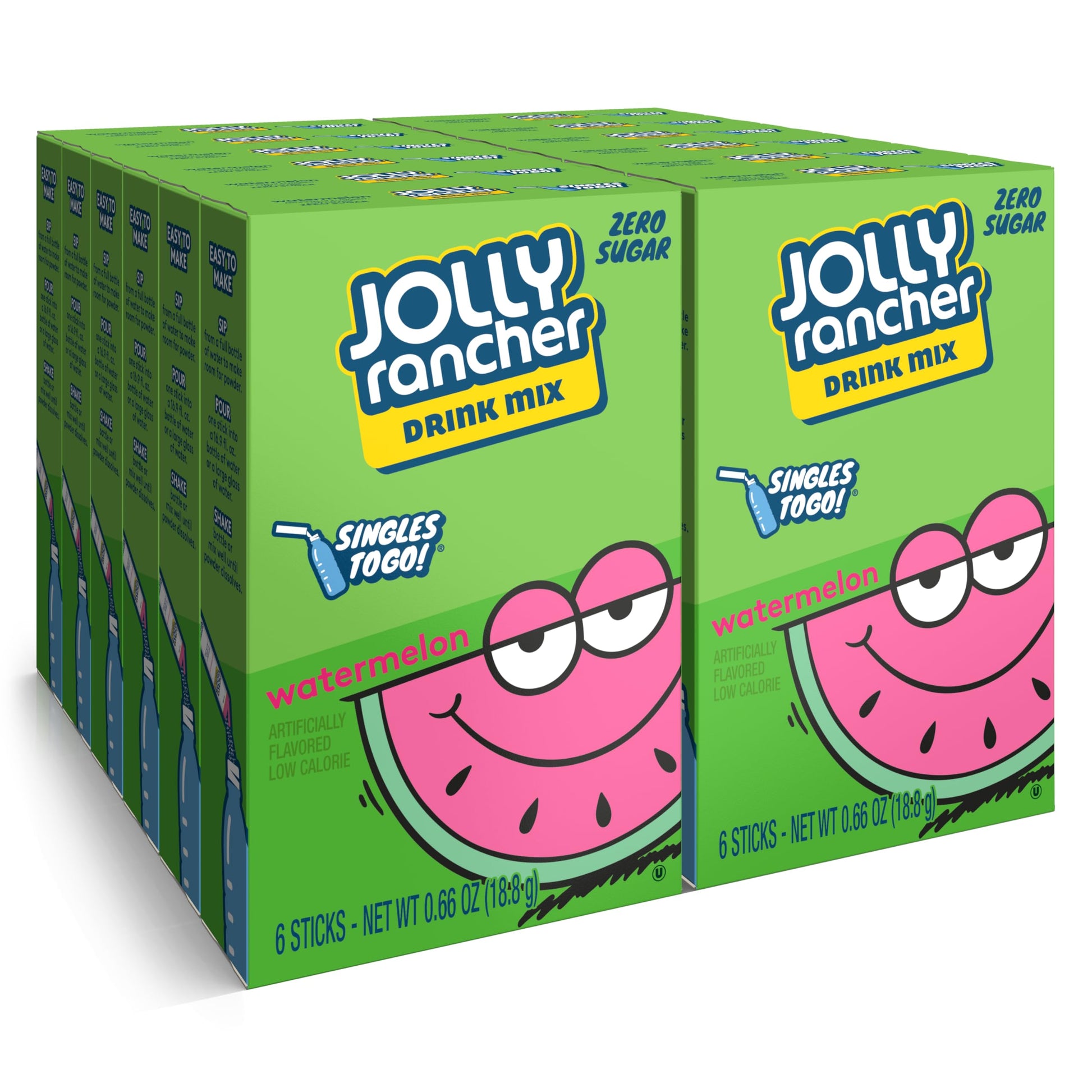 Jolly Rancher Singles To Go Powdered Drink Mix, Watermelon, 12 Boxes with 6 Packets Each - 72 Total Servings, Sugar-Free Drink P