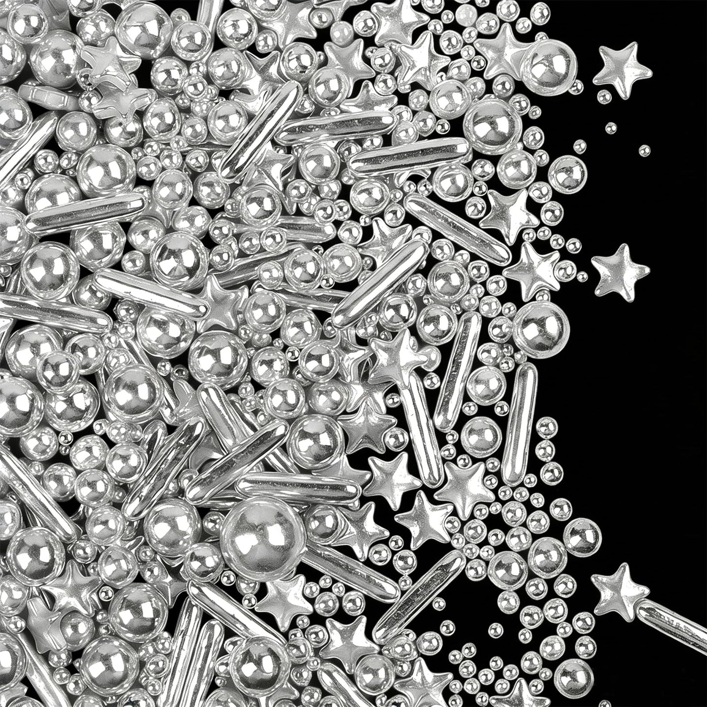 Silver Sprinkles for Cake Decorating, 4.6 oz Edible Pearls Rods Star Sprinkles for Baking Cupcake Cookies Ice Cream