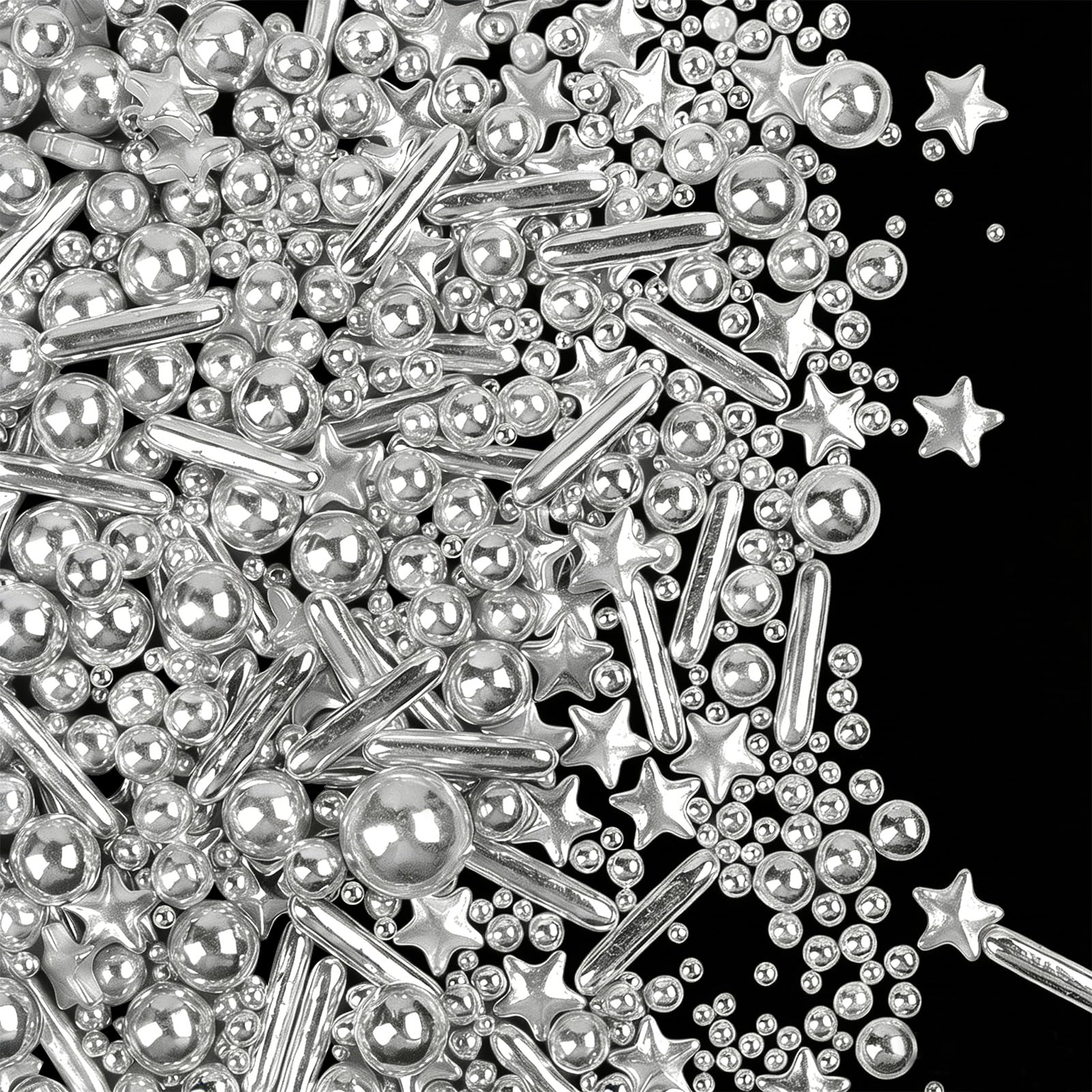 Silver Sprinkles for Cake Decorating, 4.6 oz Edible Pearls Rods Star Sprinkles for Baking Cupcake Cookies Ice Cream