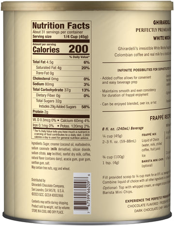 Ghirardelli White Mocha Premium Frappé Mix, 50 Ounce Can, Includes Stamped Barista Spoon