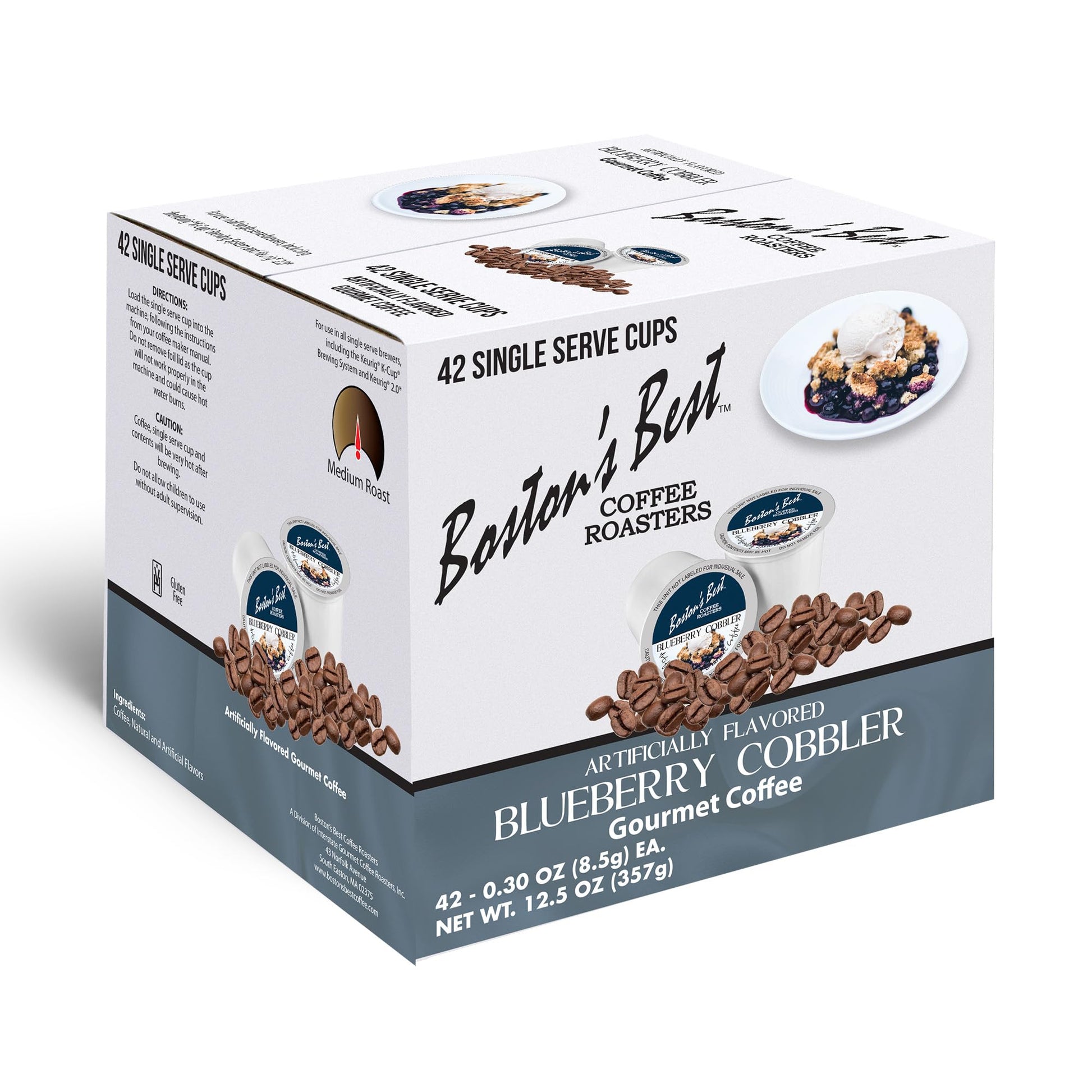 Bostons Best Blueberry Cobbler Flavored Coffee Blend, Medium Roast, 42 Single Serve Cups, Compatible with Keurig Coffee Maker