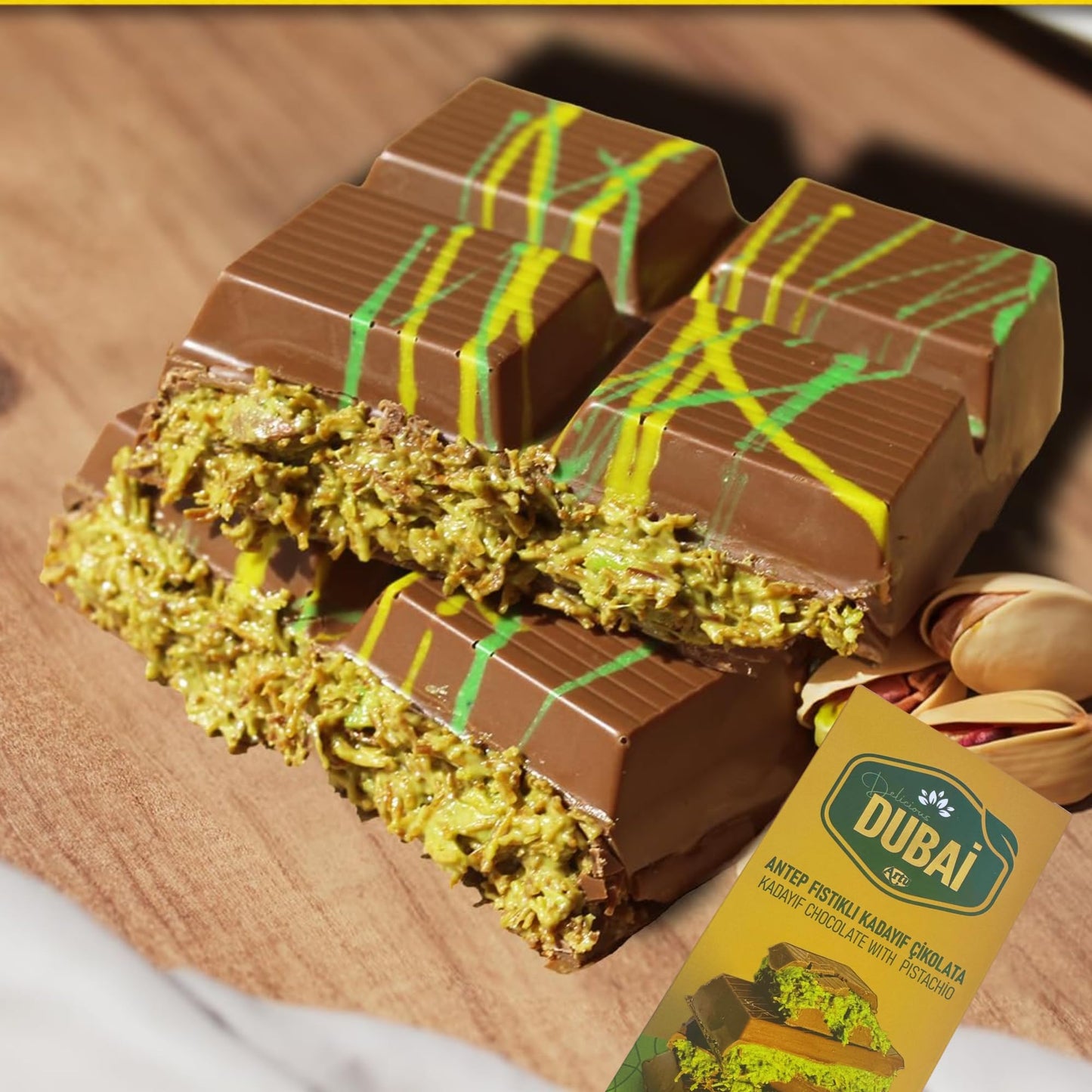 Parahon Dubai Chocolate Bar - Pistachio Cream - Assorted Milk & White Chocolates - 80g Holiday Gift for All