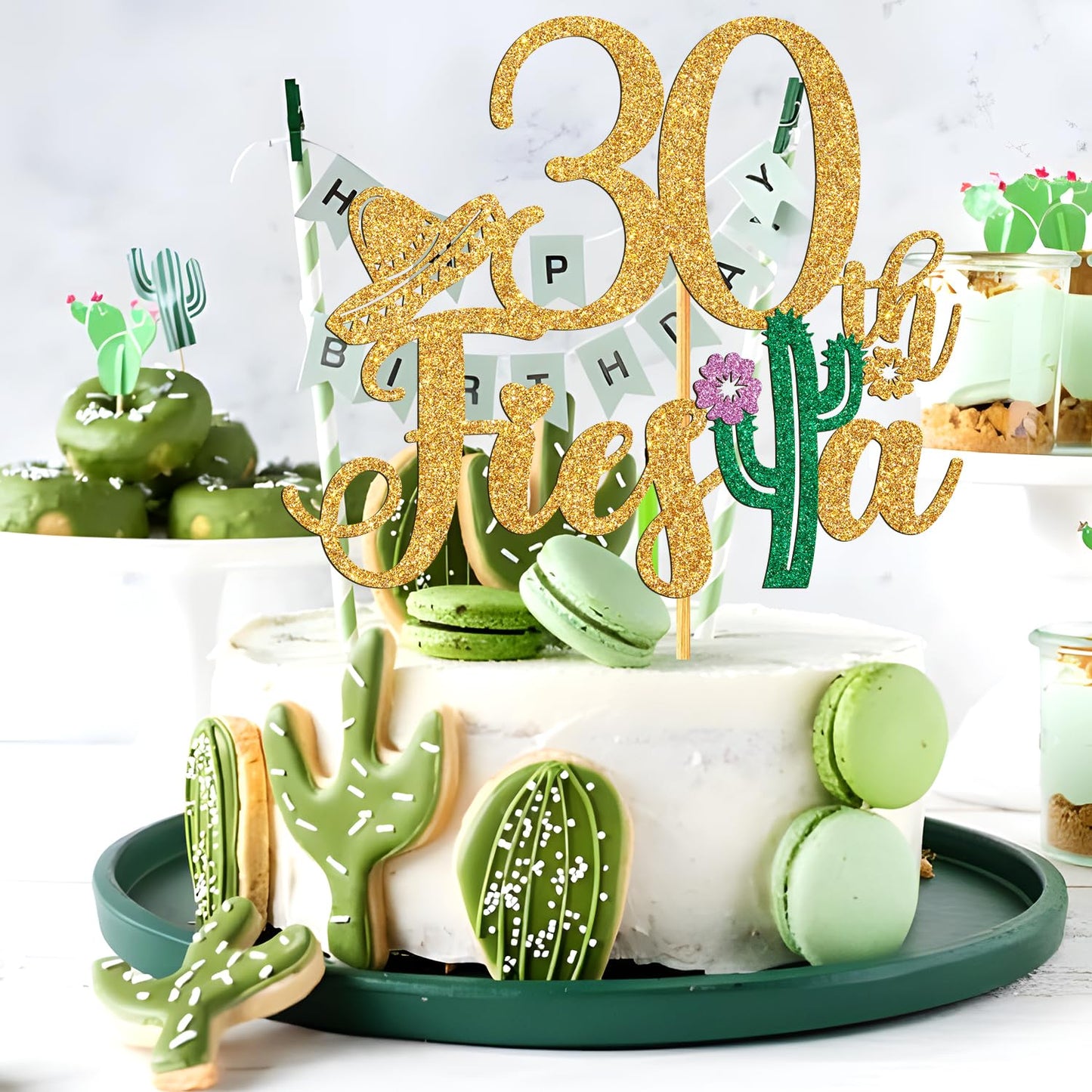 Tivurcia 30Th Fiesta Cake Topper, Cheers To 30 Years/Taco Bout 30 Cake Decor,Tropical Hawaiian Mexican Summer Themed Happy 30Th