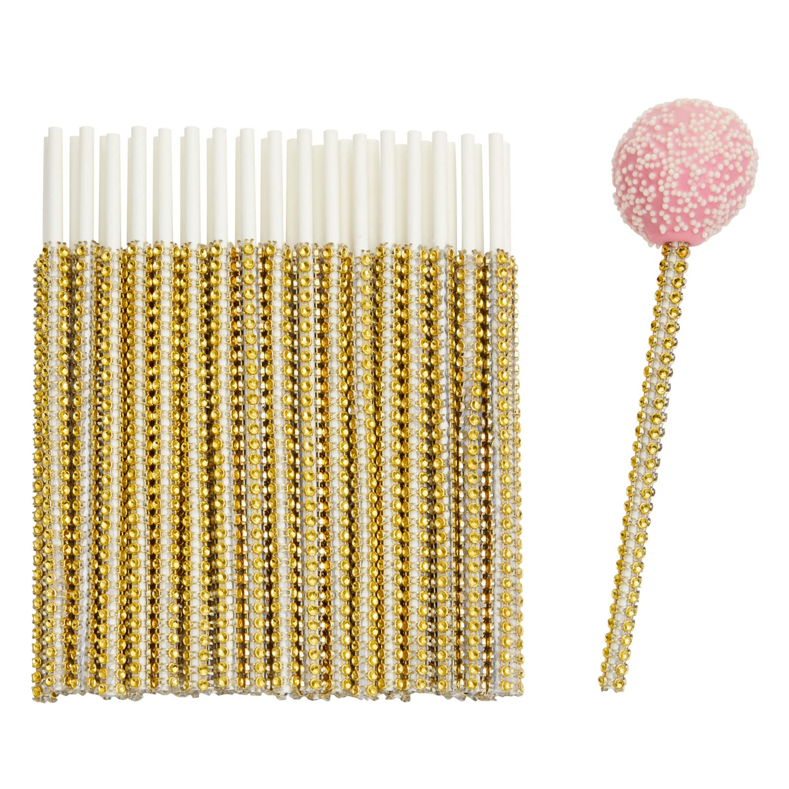 Sparkle And Bash 36 Pack Rhinestone Gold Cake Pop Sticks For Candy Apples, Lollipops, Dessert Bar (6 In)