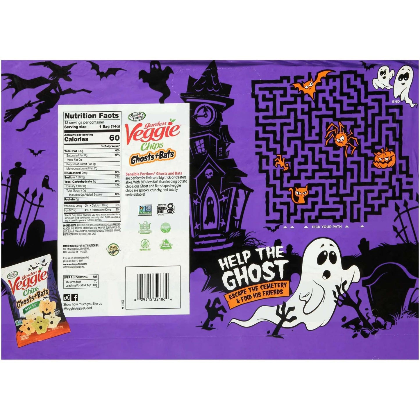 Sensible Portions Garden Veggie Ghosts & Bats Sea Salt Chips, 0.5 oz Bag, 12 ct