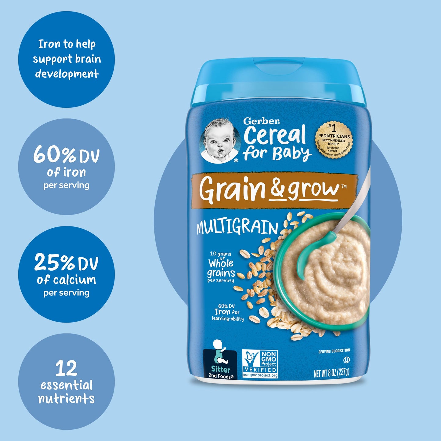 Gerber Baby Cereal 2Nd Foods, Grain & Grow, Multigrain, 8 Ounces (Pack Of 6)