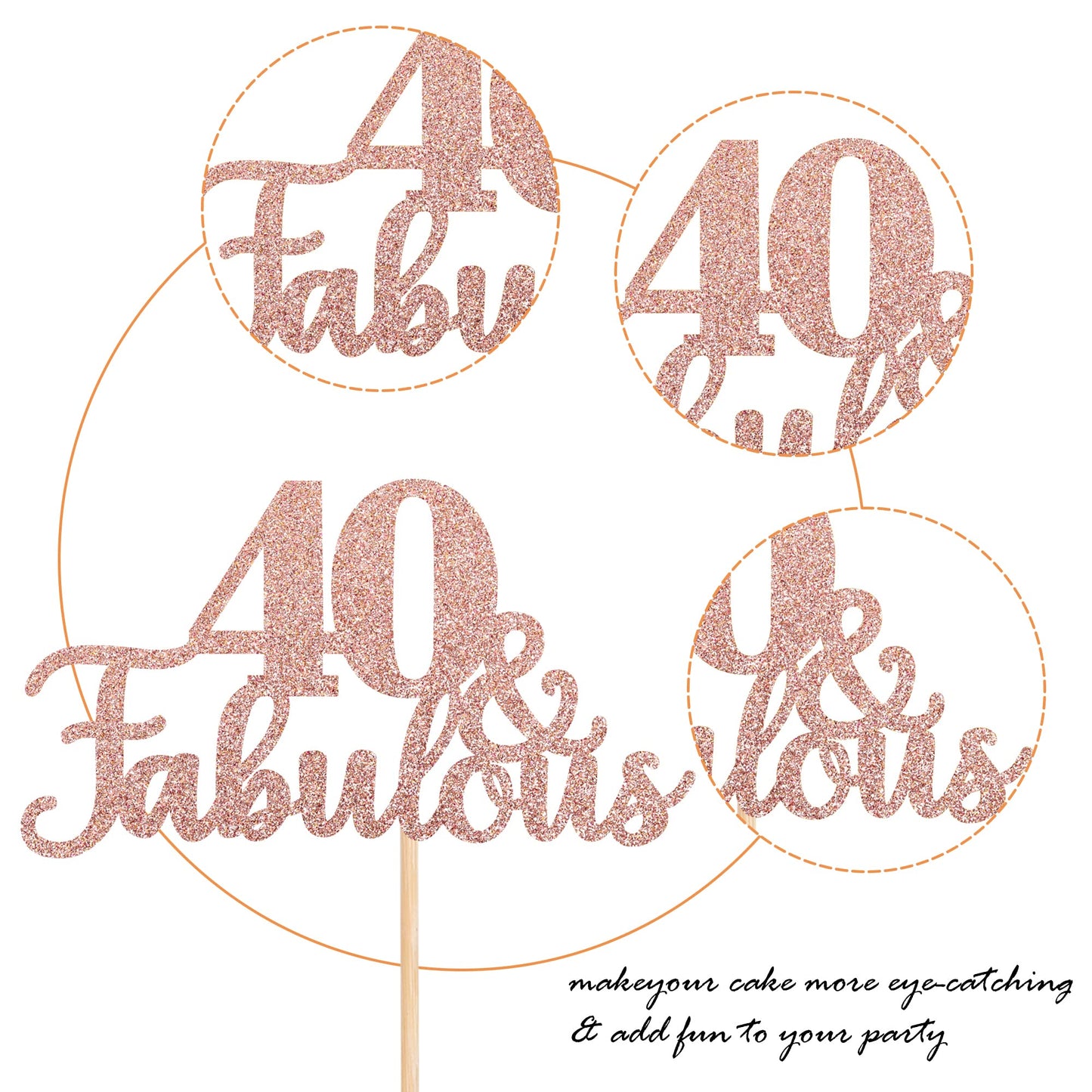1 Pcs 40 & Fabulous Cake Topper Glitter Forty And Fabulous Cake Toppers Happy 40Th Birthday Cake Pick For 40Th Wedding Anniversa