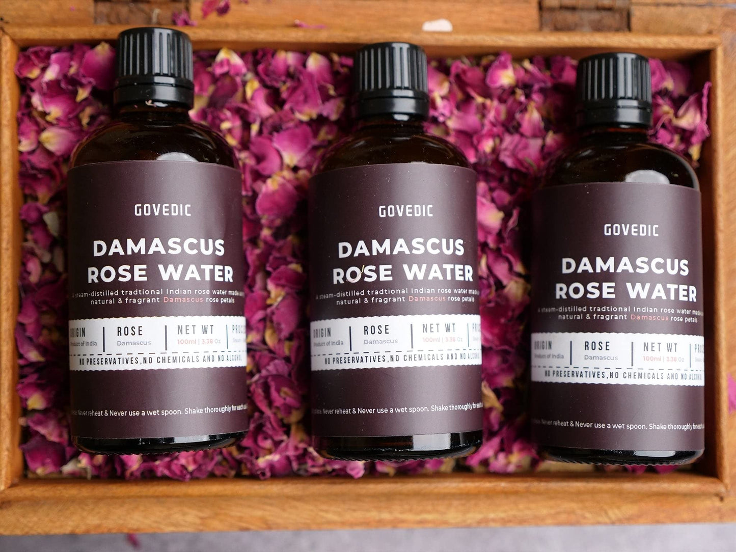 govedic Rose Water for Cooking  Baking  Cocktails | 100% Food Grade Rose Water | Face & Hair Care | Steam-Distilled Edible Damask Rose | 100 ml 3.38 Oz