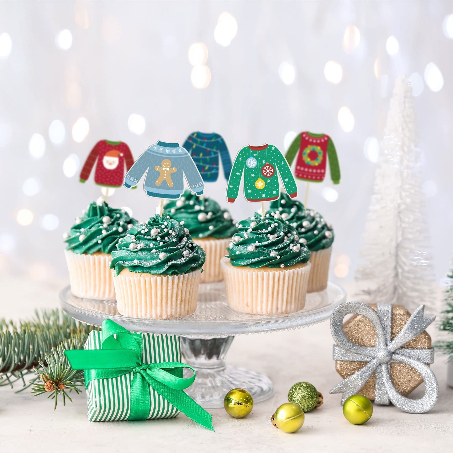 Gyufise 36Pcs Ugly Sweater Cupcake Toppers Ugly Sweater Party Decorations For Christmas Party Decorations Ugly Sweater Christmas