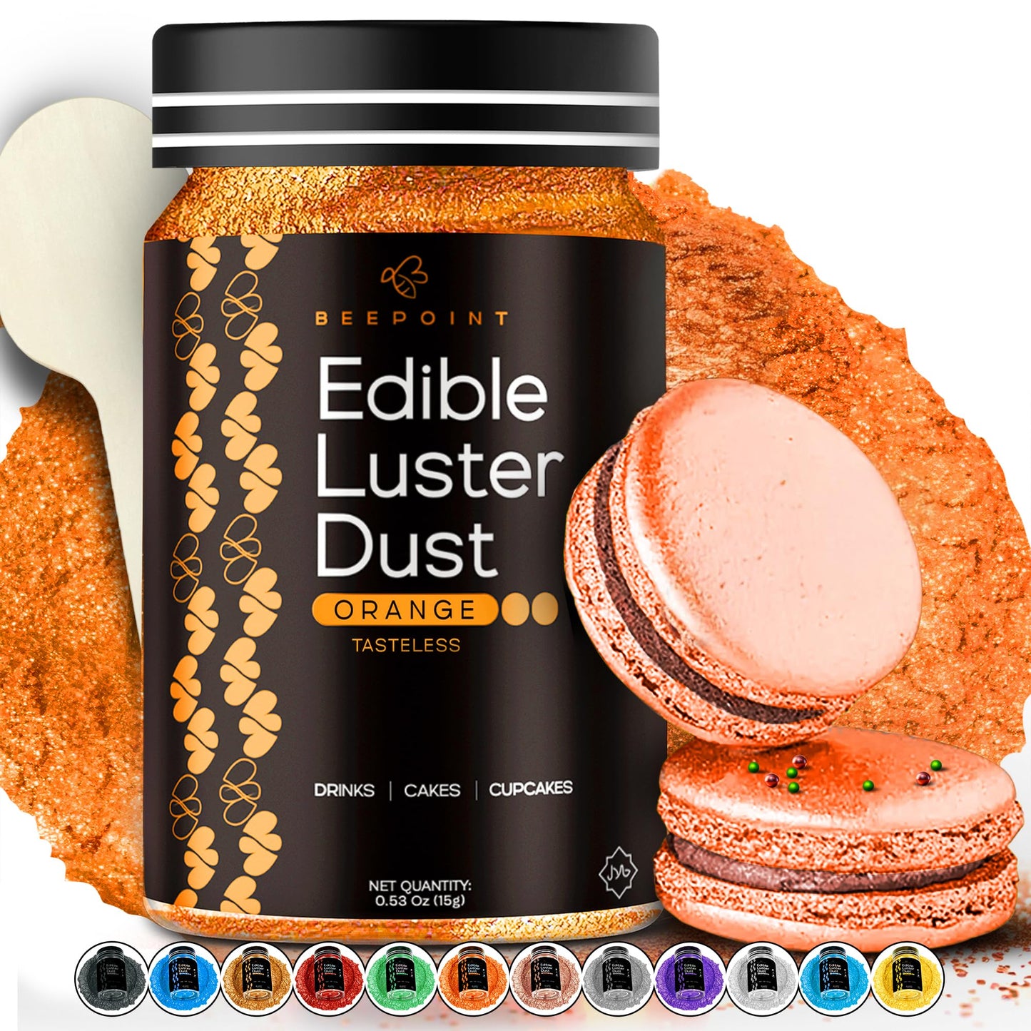 BeePoint Edible Glitter Luster Dust - Food Grade Shimmer Powder, 15g, Orange, Vegan & Gluten Free for Baking, Cocktails, and Decorating