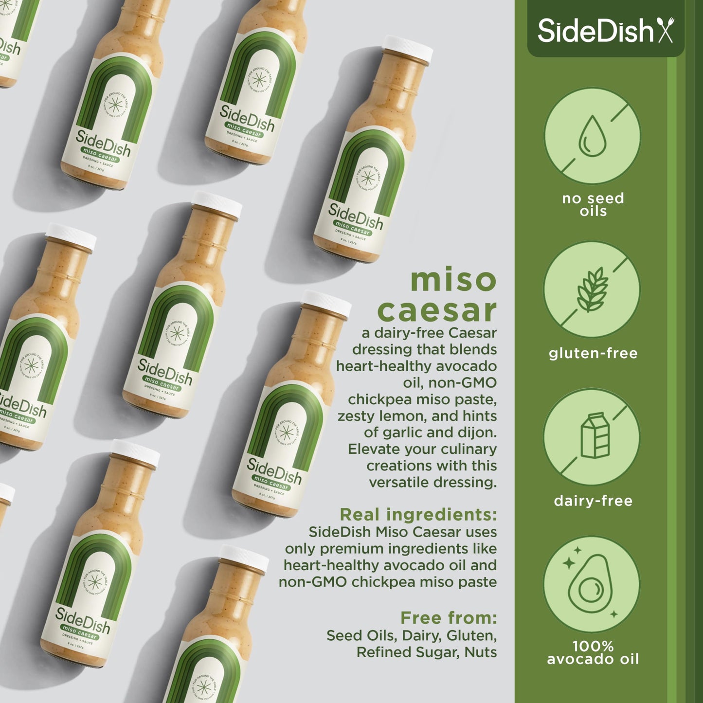 Miso Caesar Dressing (Pack Of 3) - Seed Oil Free Salad Dressing Made W/Avocado Oil - Refined Sugar Free, Dairy & Gluten Free Dip