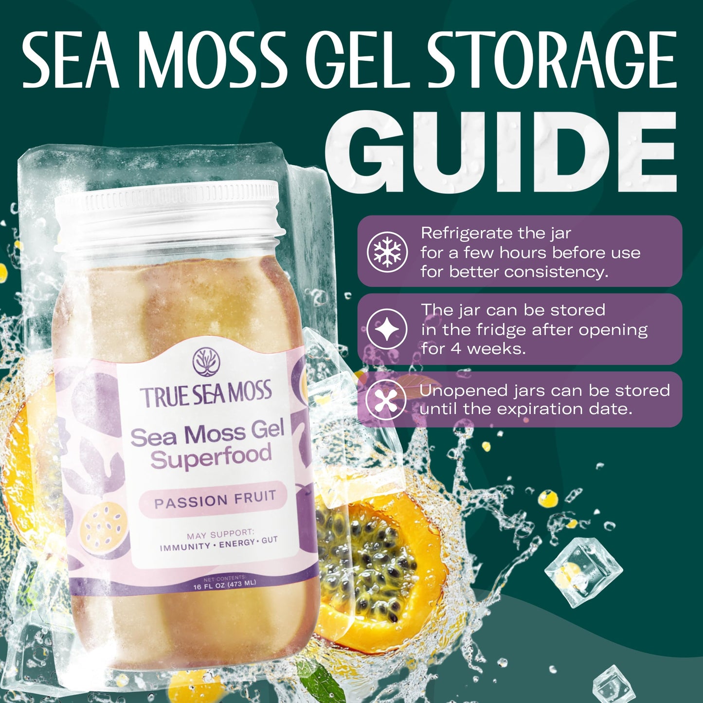 TrueSeaMoss Sea Moss Gel - Made in USA - Wildcrafted Seamoss  Fruits & Jarred Vegetables - Passion Fruit  Pack of 2 (Labels may Vary)
