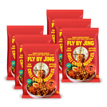 FLYBYJING Chili Crisp Noodles - Sun-Dried  Wavy Asian Instant Noodles Tossed in Sichuan Chili Crisp Sauce - Ready in 6 Minutes - Vegan  High Protein  No MSG  4.02 oz (Pack of 6)