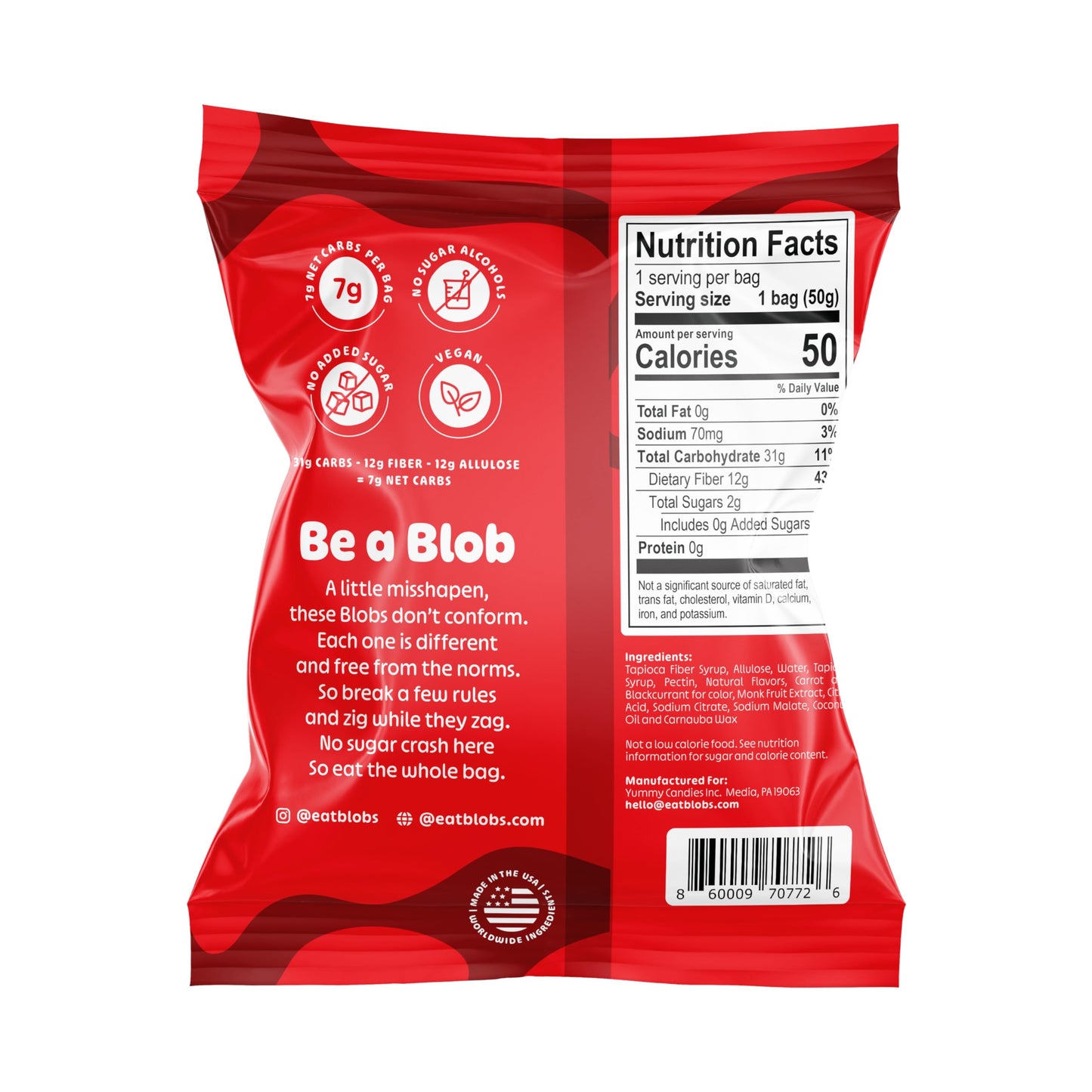 Blobs Gummy Candy - Low Carb, Low Calorie, Vegan, Gluten Free - 1.8 oz Bag (Pack of 6) - Pomegranate Apple Flavor