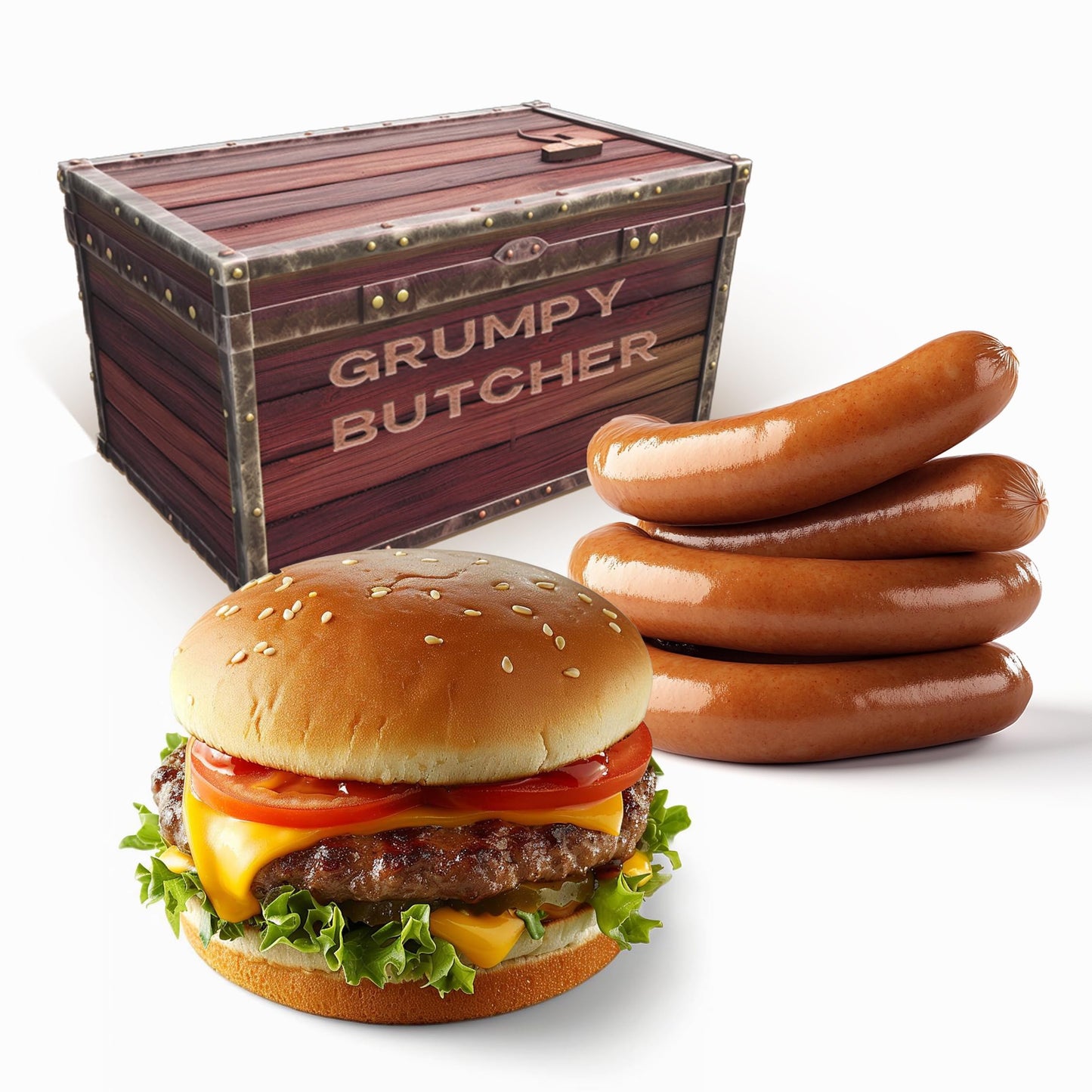 Grumpy Butcher Classic Grill Food Gift – Wagyu Sirloin Burger Patties (2 × 8 Oz) & Jumbo Beef Hot Dogs (4 × 4.5 Oz) – Enhanced Bbq Meat Basket Assortment – Steakhouse Quality, Gourmet Grill Gift