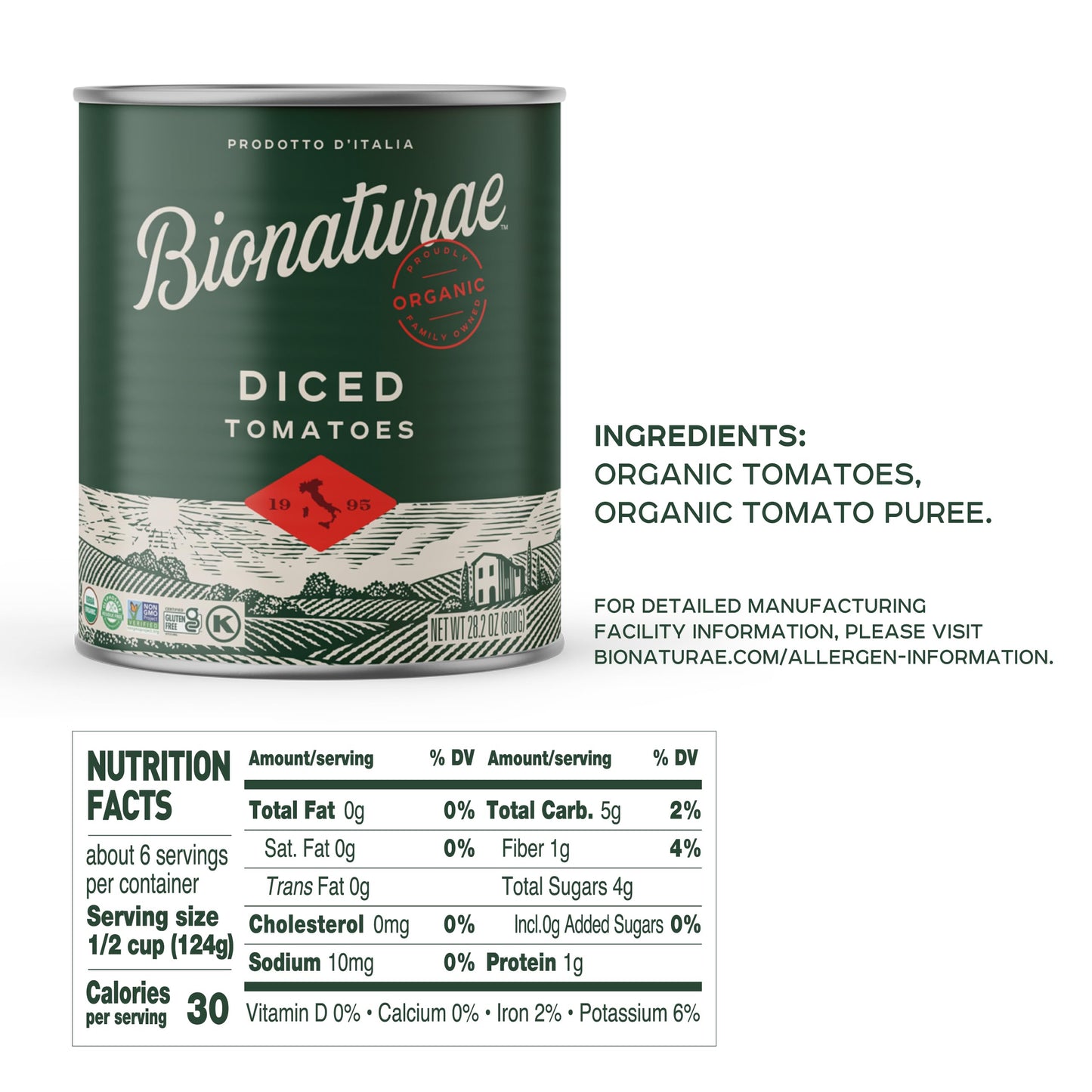 Bionaturae Organic Diced Tomatoes, No Salt Added, 28.2 Oz