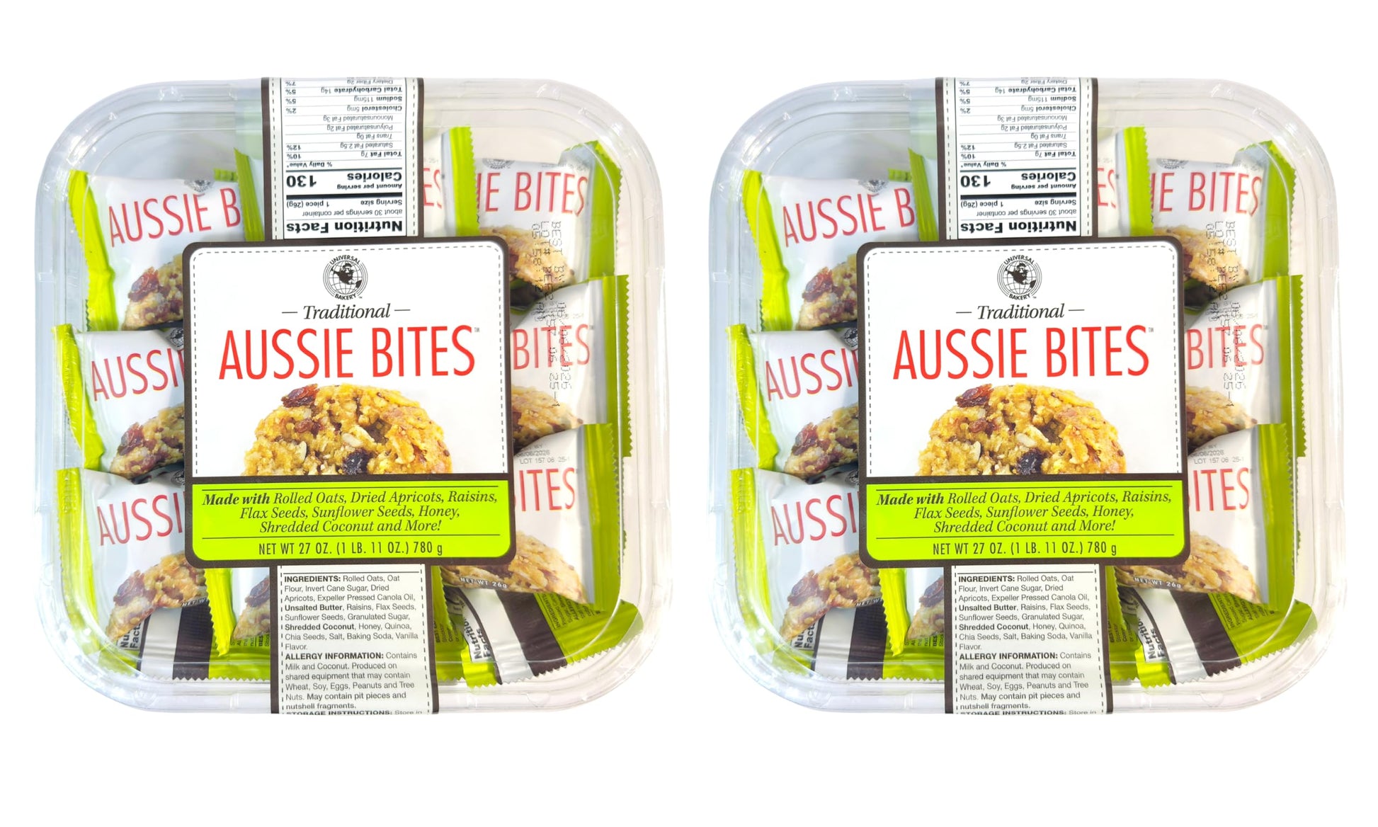 Traditional Aussie Bites Individually Wrapped Oatmeal Cookies, Healthy Snacks, Cookies, Bites, 54 Oz (27+27 Oz), 60 Count (30+30