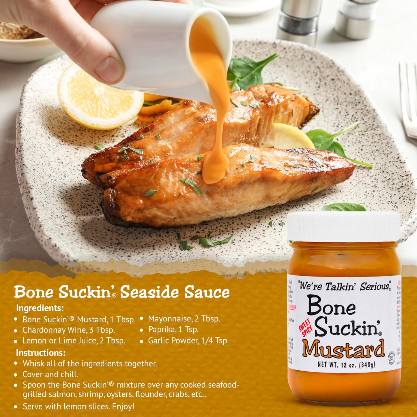 Bone Suckin' Sauce Mustard, Non Gmo, Gluten And Fat Free, Great Tasting Condiment, National Champion, World Mustard Museum (12 O