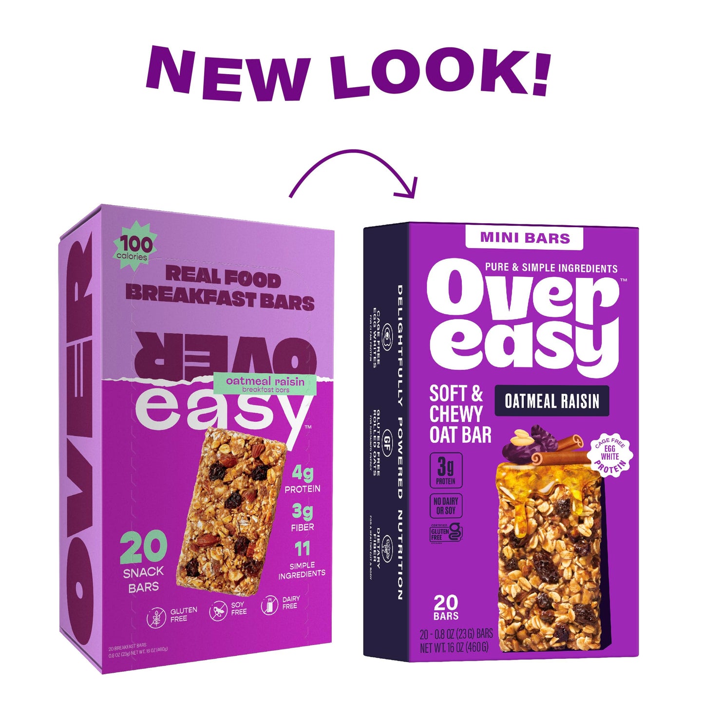 Over Easy Mini Granola Bars, Oatmeal Raisin, 100 Calories, Gluten Free, Dairy Free, 20 Count