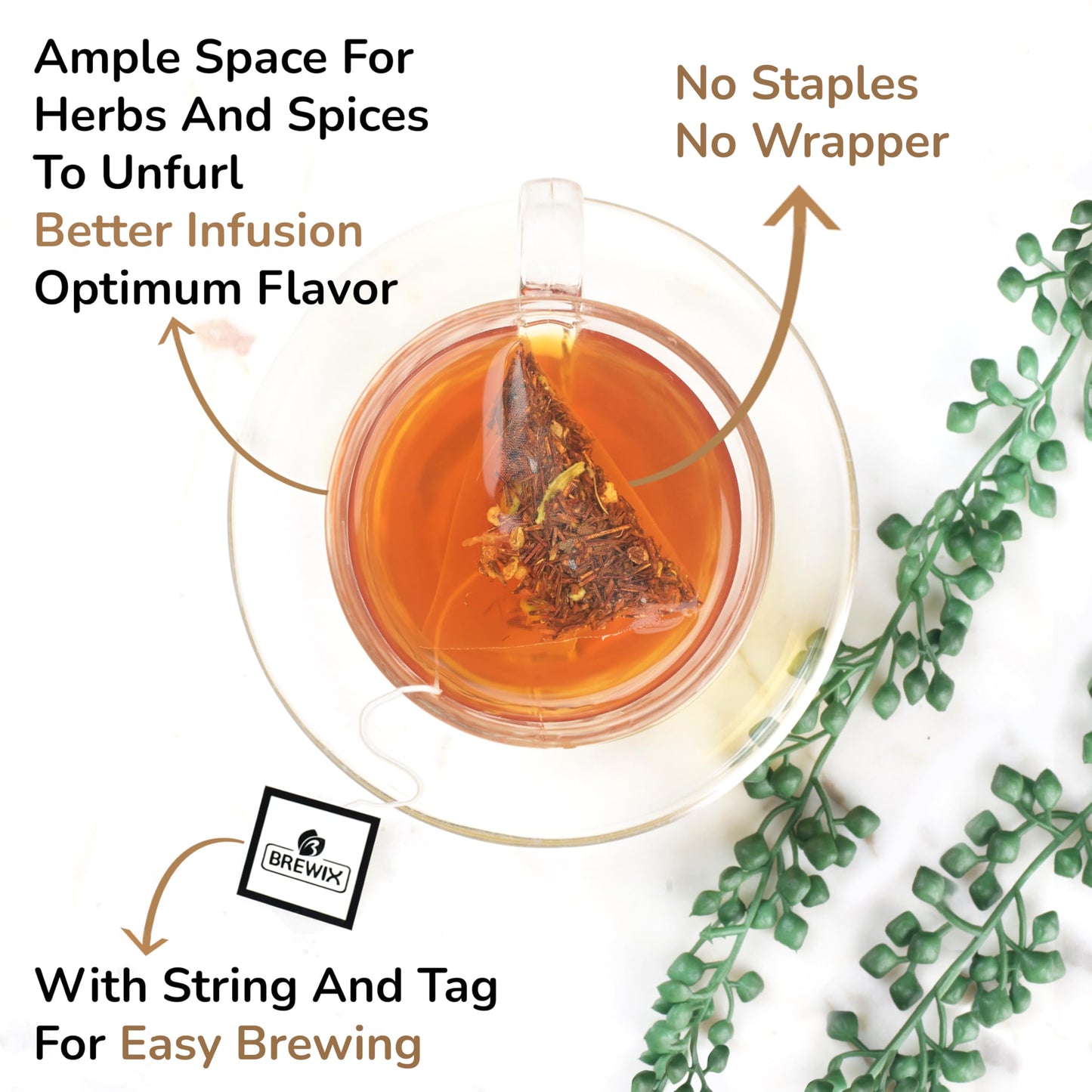 BREWIX Rooibos Chai Tea Bags, Caffeine-Free Herbal Tea, 25 Pyramid Bags