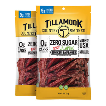 Tillamook Country Smoker Zero Sugar Spicy Jalapeo Keto Friendly Smoked Sausages  10 Ounce (Pack of 2)