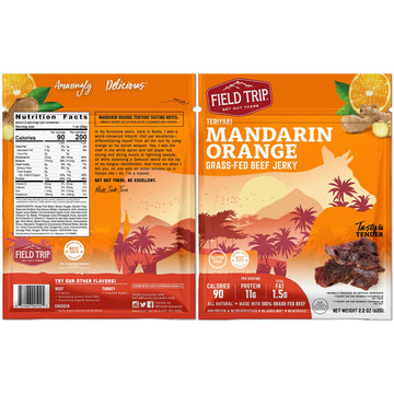 Field Trip Beef Jerky, Healthy Gluten Free, High Protein, Low Carb, Mandarin Orange Teriyaki, 2.2oz Bag, 4 Pack