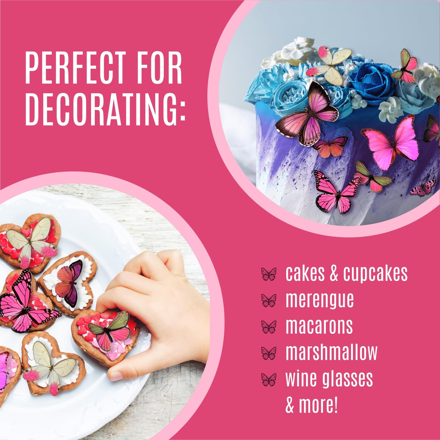 Sugar Robot Inc. Edible Butterflies Cake Toppers, Large Size 3 inches, Pink