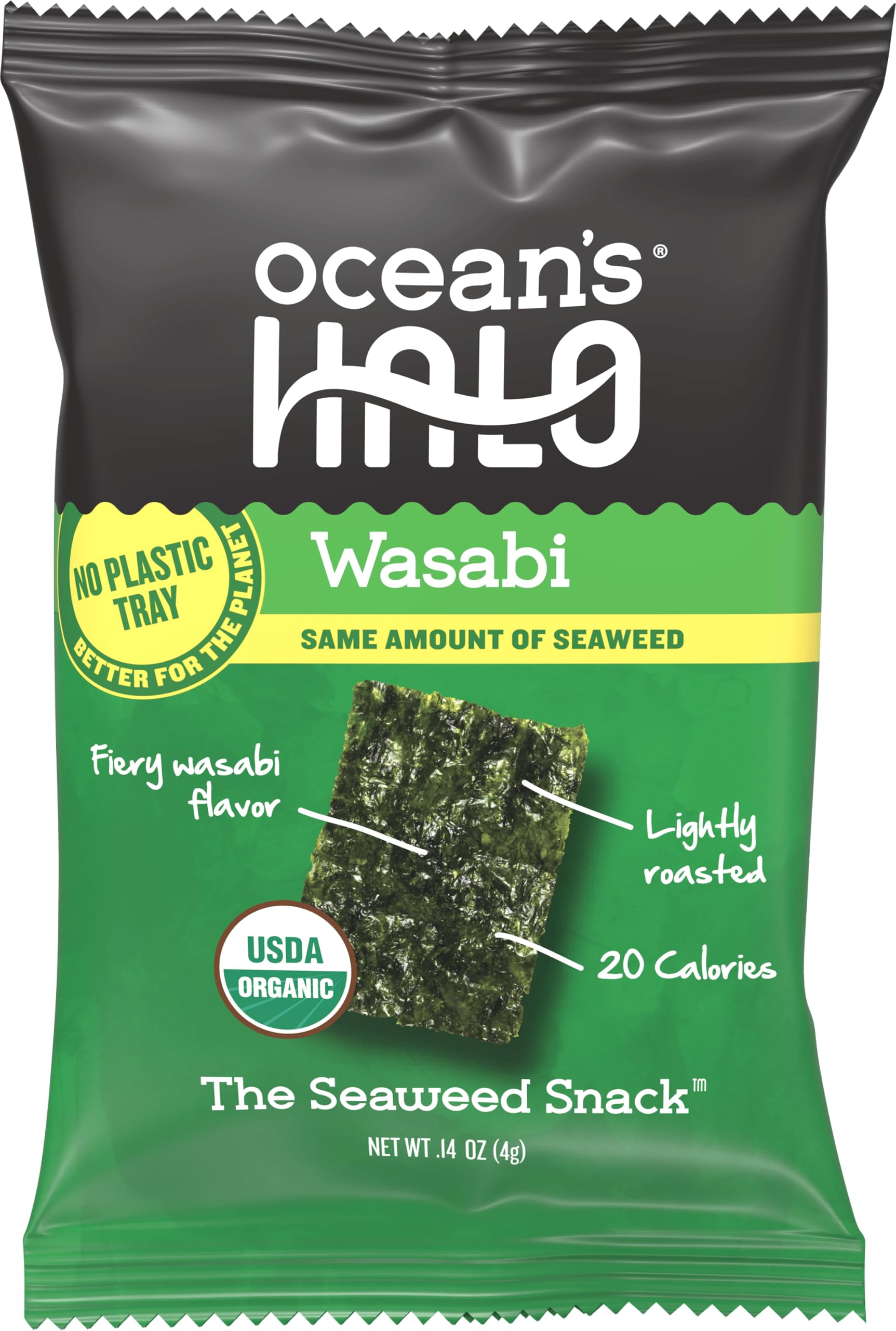 Oceans Halo Wasabi Seaweed Snack, Green, 0.14 Ounce (Pack of 20)
