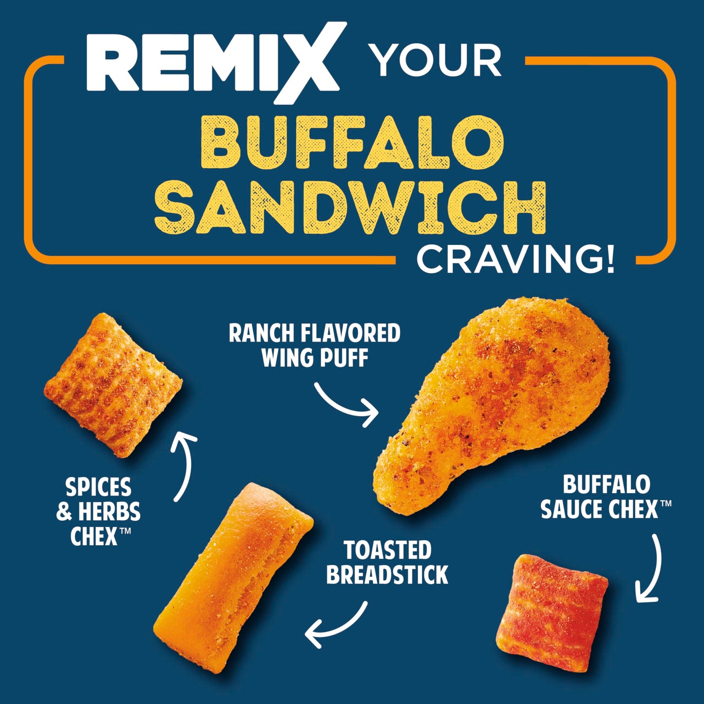 Chex Mix Remix Buffalo Sandwich Savory Snack Mix, Snacks, Family Size, 11 oz