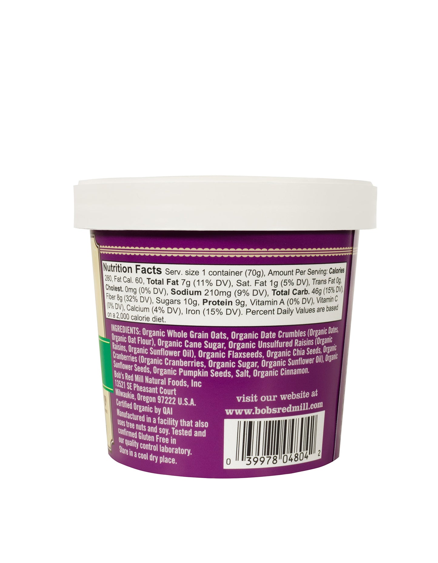 Bob's Red Mill Organic Gluten Free Oatmeal Cup, Fruit & Seed, 2.47 Ounce (Pack of 12), Non-GMO, Whole Grain, Kosher