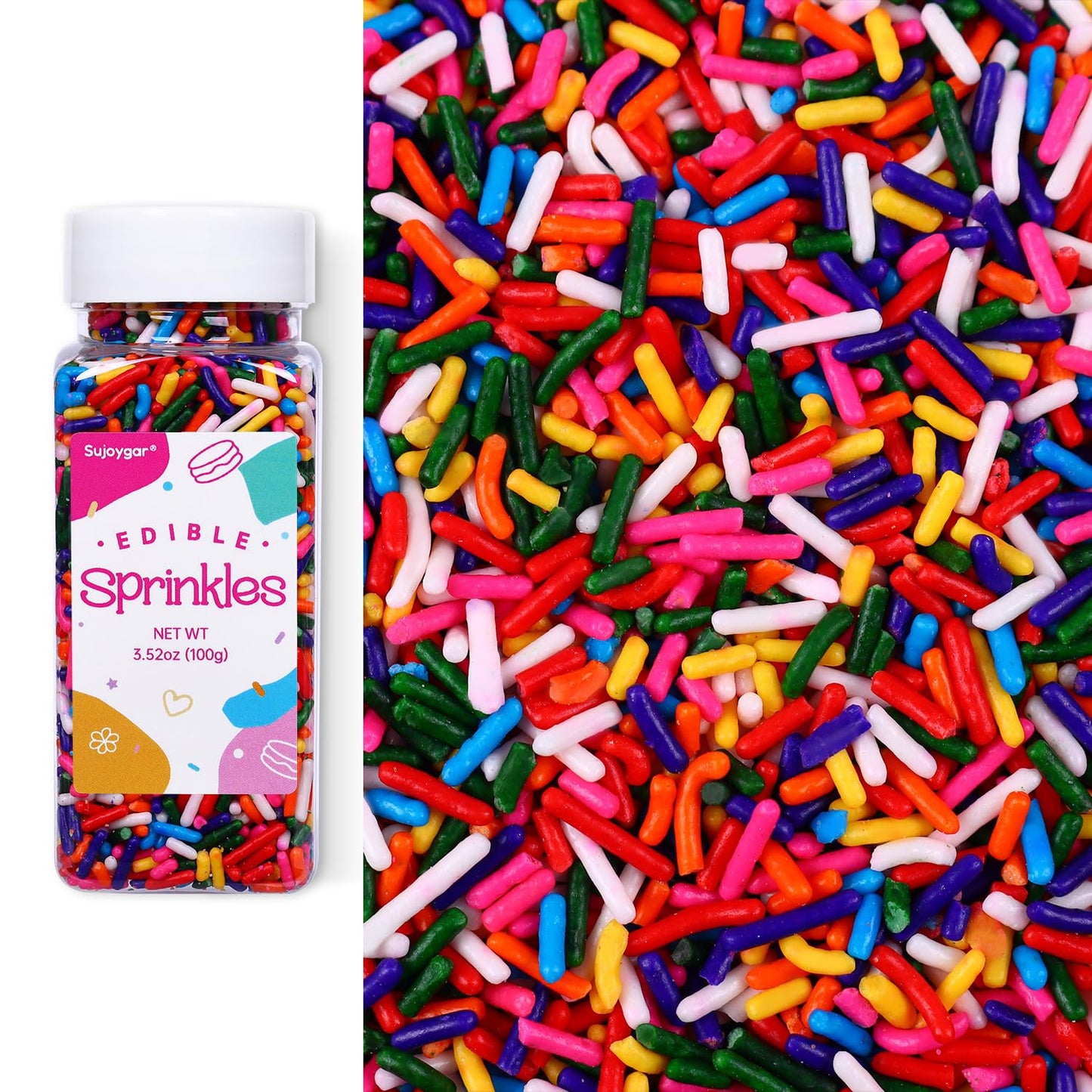 Rainbow Sprinkles for Cake Decorating, Rainbow Jimmies Sprinkles, 3.52oz Edible Sprinkles for Cupcake Toppers Ice Cream Cookie B
