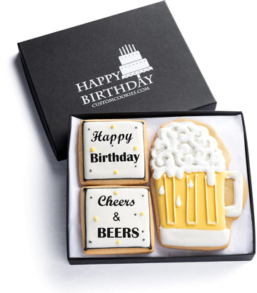Happy Birthday Gift Basket Custom Sugar Cookies - Happy Birthday Cookies in Gift Box, delivery by Prime - Hand Decorated Kosher 