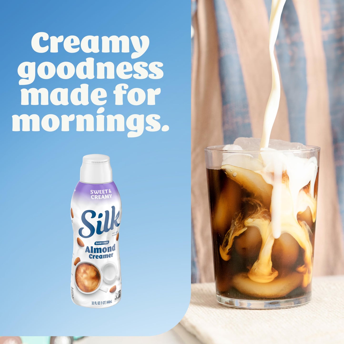 Silk Almond Creamer, Sweet and Creamy, Smooth, Lusciously Creamy Dairy Free and Gluten Free Creamer From the No. 1 Brand of Plan