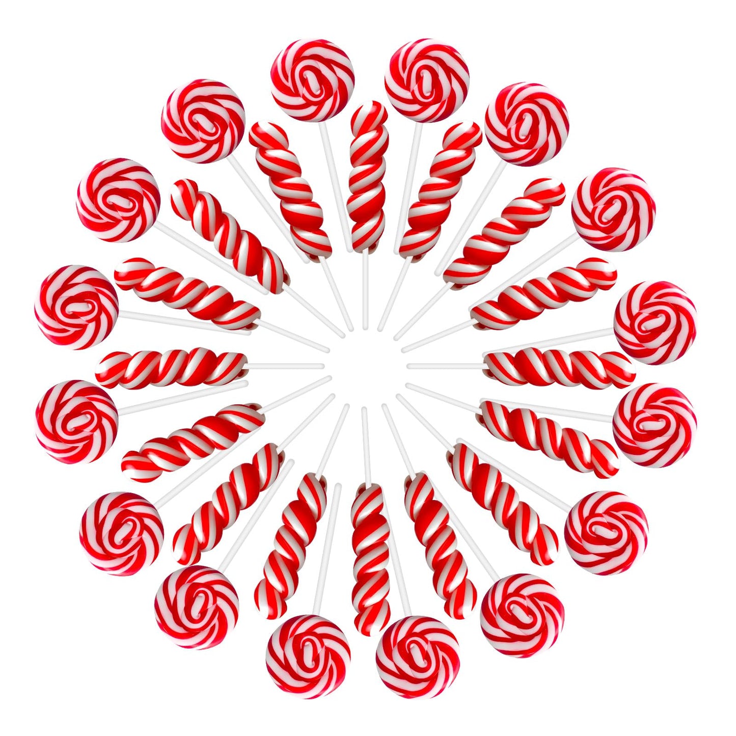 Red White Twisty & Swirl Lollipops 32pk (16 Twist & 16 Swirl), Valentine's Day Lollipops Candy Individually Wrapped Bulk - Red C