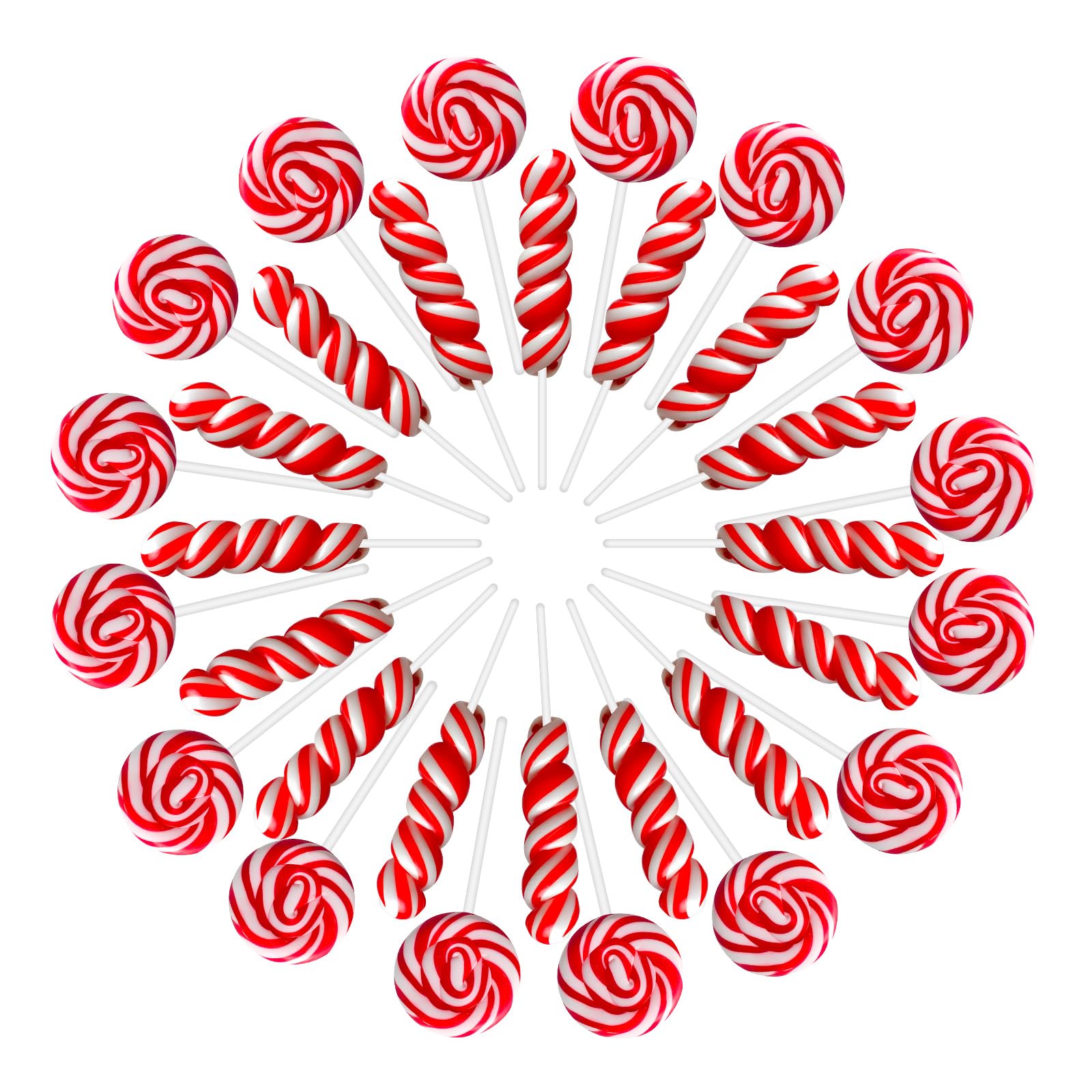 Red White Twisty & Swirl Lollipops 32pk (16 Twist & 16 Swirl), Valentine's Day Lollipops Candy Individually Wrapped Bulk - Red C